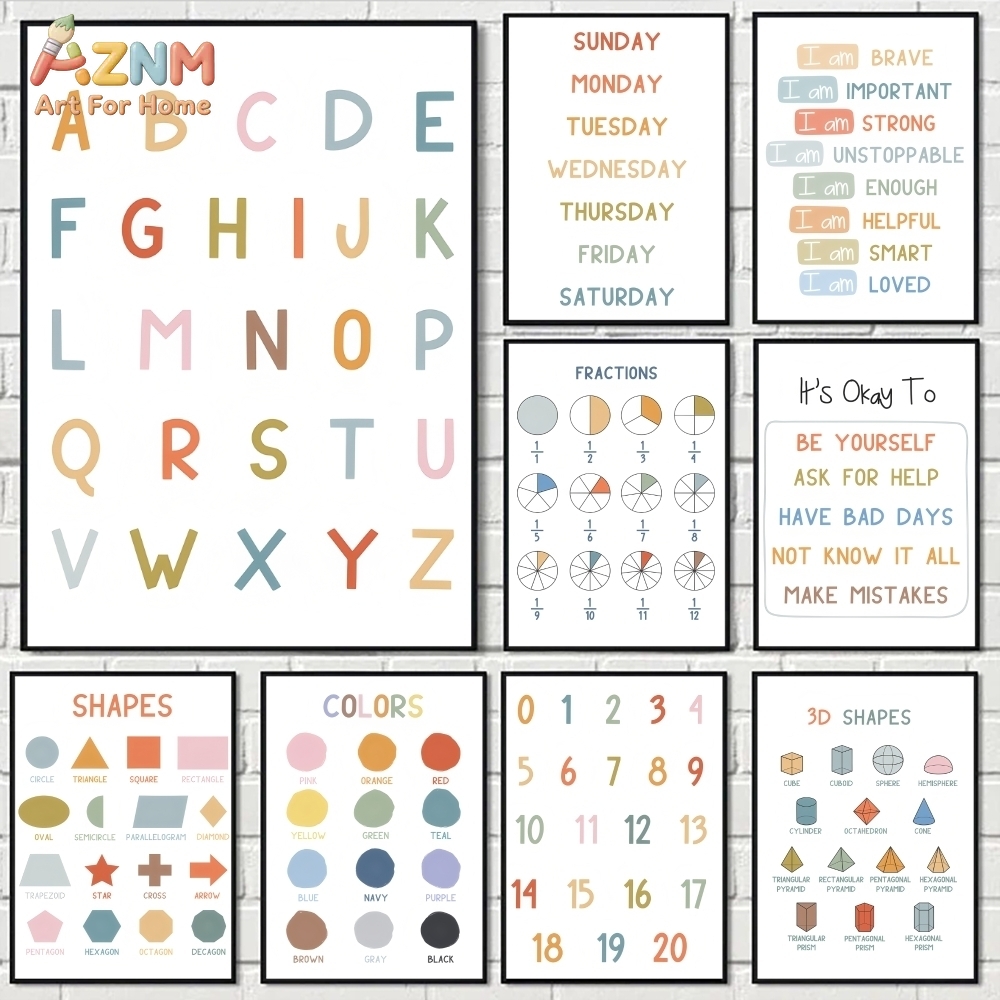 Kids Education Alphabet Numbers - لوحة جدارية تعليمية للأبجدية والأرقام من
